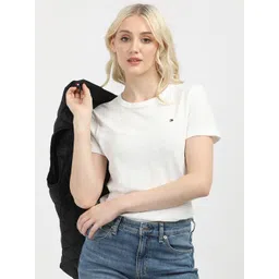 Tommy Hilfiger Women Solid Round Neck Cotton Slim Fit T-Shirt-picture-26