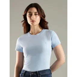 Tommy Hilfiger Women Solid Round Neck Cotton Slim Fit T-shirt-picture-25