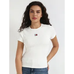 Tommy Hilfiger Women Solid Round Neck Cotton T-shirt-picture-39