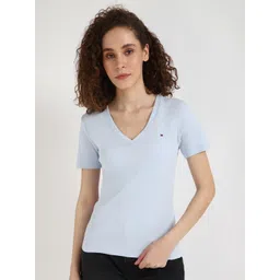 Tommy Hilfiger Women Solid V-Neck Cotton T-shirt-picture-23