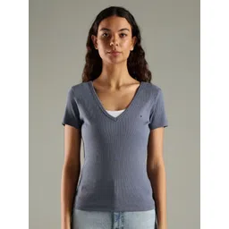 Tommy Hilfiger Women Solid V-Neck Slim Fit T-shirt-picture-20