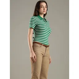 Tommy Hilfiger Women Striped Polo Collar Slim Fit T-shirt-picture-12