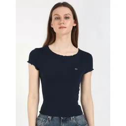 Tommy Hilfiger Women TJW Solid Round Neck Cotton Slim Fit T-shirt-picture-29