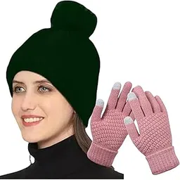 tomorrow fashion Winter Beanie & Gloves Set for Women, Winter Woolen Warm Beanie (Soft Fur Inside) and Touch Screen Gloves Set for Women Winter Beanie caps-picture-42