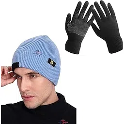 tomorrow fashion Winter Beanie for Men | Winter Cap with Gloves |Winter Cap For Men | Knit Beanie Hat & Touchscreen Gloves Set for Men | Winter Beanie Set for Men-picture-14