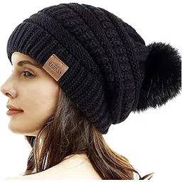 tomorrow fashion Womens Fleece Lined Slouchy Beanie Chunky Baggy Hat Fur Pompom Winter Soft Warm Cap Knit Beanie - Thick, Soft & Warm-picture-11