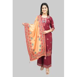 Tones-N-Shades Floral Woven Design Velvet Unstitched Dress Material-picture-41