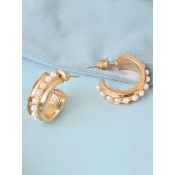 ToniQ Gold Plated Casual Pearl Studded Half Hoop Earrings-picture-33