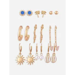 ToniQ Multi Pearl Sun Tree Floral Stud Earrings Set of 9-picture-14