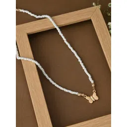 ToniQ White Bead Butterfly Necklace for Women-picture-15