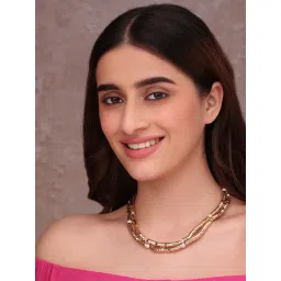 ToniQ White Chunky Dual-Strand Tube Bead Necklace with Pearl Accents for Women-picture-44