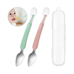 Tony Stark Baby Double Side Head 2 in 1 Silicone Food Spoon, Stainless Steel Fruit Scraper for Baby & Toddler, Fruit Scraping & Feeding Spoons with Travel Case (Pack of 2 - Multi Color)-picture-16