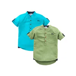 TONYBOY Boys Blue and Green Pack of 2 Premium 100% Cotton Casual Shirt-picture-41