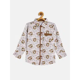 TONYBOY Boys Khaki Premium Regular Fit Floral Printed Pure Cotton Casual Shirt-picture-27