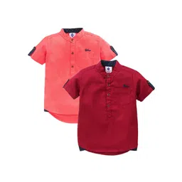 TONYBOY Boys Pack Of 2 Maroon & Coral Pure Cotton Premium Casual Shirt-picture-15