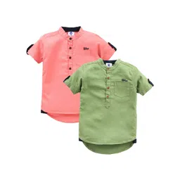 TONYBOY Boys Pack of 2 Pink & Green Cotton Premium Casual Shirt-picture-34