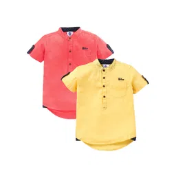 TONYBOY Boys Pack of 2 Red & Yellow Premium High-Low Hem Casual Shirt-picture-27