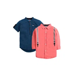 TONYBOY Boys Pack of 2 Teal, Peach Premium Printed Casual Shirt-picture-54