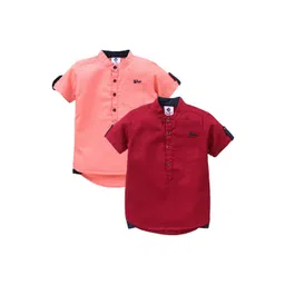 TONYBOY Boys Peach-Coloured and Red Set Of 2 Premium Casual Shirt-picture-10