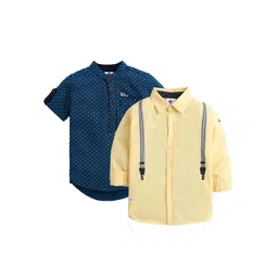 TONYBOY Boys Teal, Yellow Premium Polka Dot , Suspender design Printed Casual Shirt-picture-14