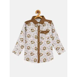 TONYBOY Boys White & Brown Floral Printed Premium Regular Fit Pure Cotton Casual Shirt-picture-42