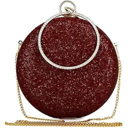tooba Women Handicraft Beautiful Round Box Clutch Bag Purse for Bridal, Casual, Wedding Bag for Women & Girls (Glittering Cherry)-picture-14