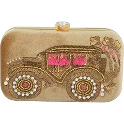 tooba Women's Clutch(Golden,golden side car sequins 6x4)-picture-29