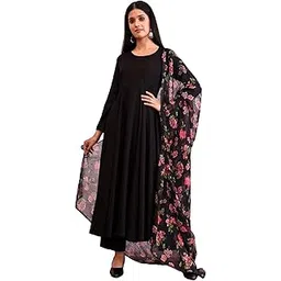 toochki Ethnic Wear Gown Set for Women | Gown for Women Ethnic Gown with Dupatta| Cotton Ethnic Gown with Dupatta and Pant Set | Anarkali Gown | Black Ethnic Gown Set | Cotton Gown Set-picture-52