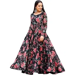 toochki Gown for Women Wedding | One Piece Dress for Womens Long | Maxi Dresses | Ethnic Black Gowns | Anarakali Suit | Floral Printed-picture-24