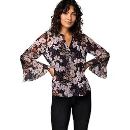 toochki Tops for Women | Georgette Top for Womens | Straight | Black | Short | Western Floral Printed-picture-23