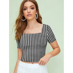 TOOCHKI Women Checked Square Neck Fitted Crop Top-picture-22