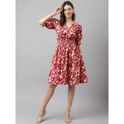 TOOCHKI Women Floral Print Crepe Fit & Flare Dress-picture-30