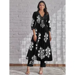 TOOCHKI Women Floral Printed Anarkali Kurta with Trouser image 1