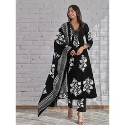 TOOCHKI Women Floral Printed Empire Kurta with Trousers & With Dupatta-picture-17