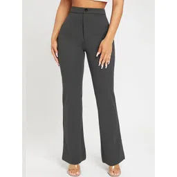 TOOCHKI Women Grey Relaxed Straight Leg Bootcut Fit High-Rise Trousers-picture-31