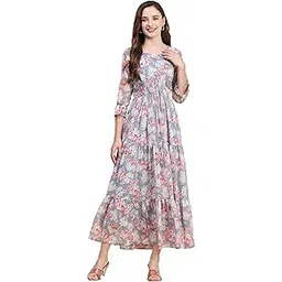 toochki Women's Grey Georgette Floral Tiered Western Dress | Dress for Women | A line Dress | Winter Dress | Western Dress | Latest Women Dress | Trendy Dress | Midi Dress-picture-34