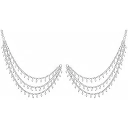 toom thekari Brass Copper Gold 3 Layer Kanchain for Women & Girls | Traditional Ear Chains with Pearls | Bridal Champaswaralu Earchains for Jhumka & Hair Accessory | Wedding Jewellery-picture-12