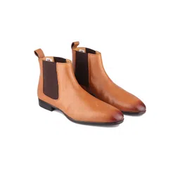 TOP BRASS Men Tan & Brown Colourblocked Leather Chelsea Boots-picture-11