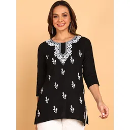 TOP N THREAD Floral Embroidered Chikankari Chikankari Kurti-picture-15