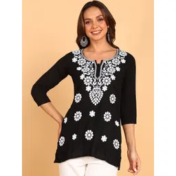 TOP N THREAD Floral Embroidered Chikankari Chikankari Kurti-picture-16