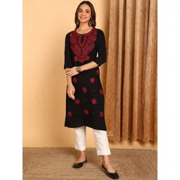 TOP N THREAD Floral Embroidered Lucknow Chikankari Straight Kurta-picture-37