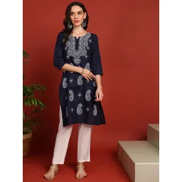 TOP N THREAD Floral Embroidered Notch Neck Straight Kurta-picture-38