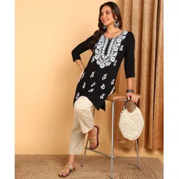 top n thread Women Chikan Embroidery, Embroidered, Self Design Viscose Rayon Straight Kurta-picture-12