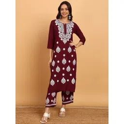 TOP N THREAD Women Ethnic Motifs Embroidered Regular Chikankari Kurta with Palazzos-picture-22