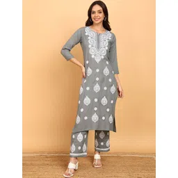 TOP N THREAD Women Ethnic Motifs Embroidered Regular Chikankari Kurta with Palazzos-picture-12