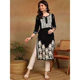 TOP N THREAD Women Floral Embroidered Aari Work Liva Long Kurta-picture-10