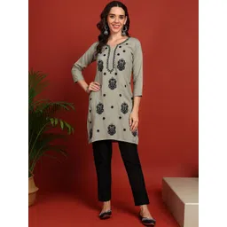TOP N THREAD Women Floral Embroidered Chikankari Floral Liva Kurta-picture-25