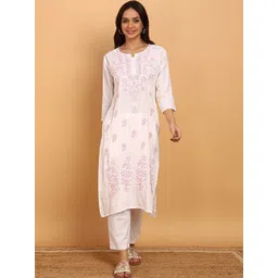 TOP N THREAD Women Floral Embroidered Regular Straight Calf Length Kurta With Chikankari-picture-32