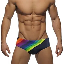 top spot apparel Men's Enhancing Low Rise Rainbow Stripe Swim Briefs, Front Removable Pad and Push-Up Cup-picture-10