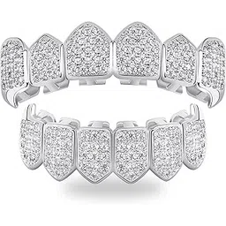 TOPGRILLZ Grillz Vampire Teeth Silver Grills for Your Teeth Gold Jewlery for Women 18K Gold Plated Iced out Hip Hop Diamond Grillz Teeth Men Rapper Costume Cosplay Extra Molding Bars-picture-12
